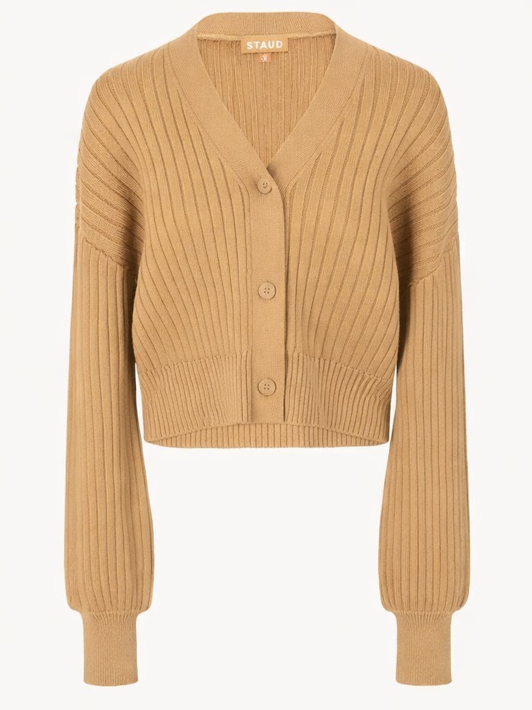 Staud Eloise Ribbed Knit Cardigan In Camel. Size S. Nwot.